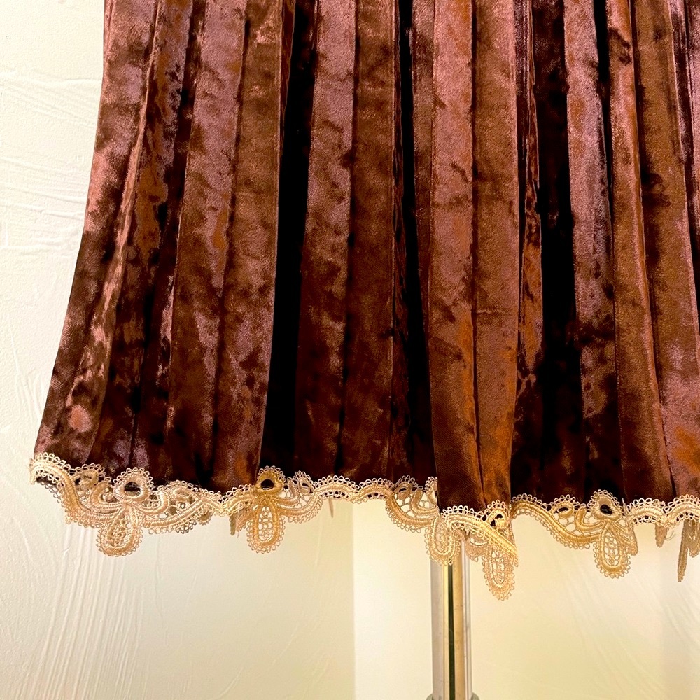 213 | Velvet Brown Pleated Skirt With Lace Trim - Picture 2 of 8